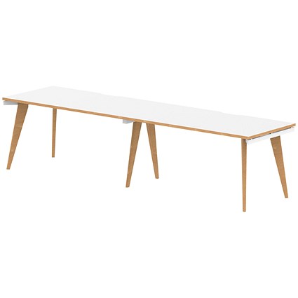 Oslo 2 Person Bench Desk, Side by Side, 2 x 1600mm (800mm Deep), White Frame with Wooden Leg and Edge