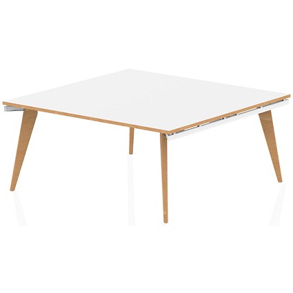 Oslo Square Boardroom Table, 1600mm Wide, White Frame with Wooden Leg and Edge