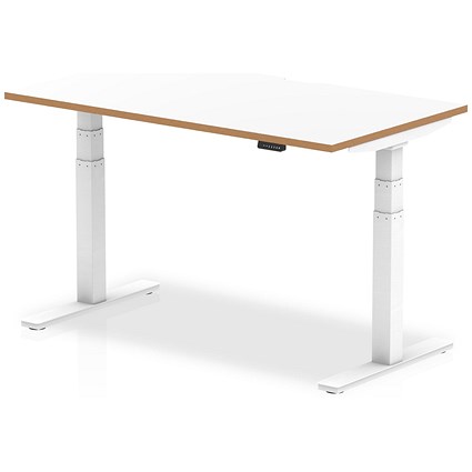 Oslo 1400mm Rectangular Height Adjustable Desk, White Leg, White