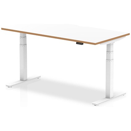 Oslo 1600mm Rectangular Height Adjustable Desk, White Leg, White