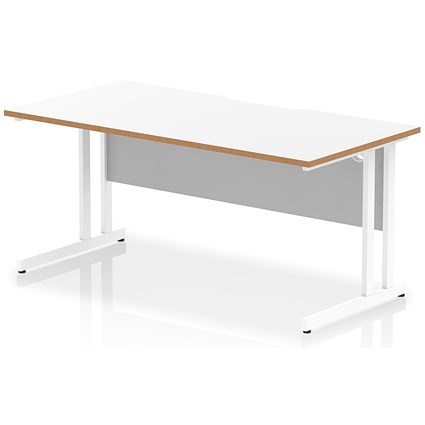 Oslo 1600 Scalloped and Wood Edge Rectangular Desk, Cantilever Legs, White