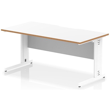 Oslo 1600 Scalloped and Wood Edge Rectangular Desk, Cable Managed Legs, White