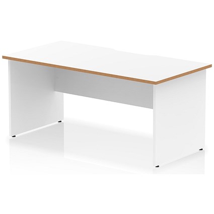 Oslo 1600 Scalloped and Wood Edge Rectangular Desk, Panel End Legs, White