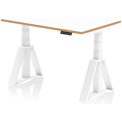 Oslo 1200mm Height Adjustable Desk, Natural Wood Edge, White Frame with Piste Foot, White