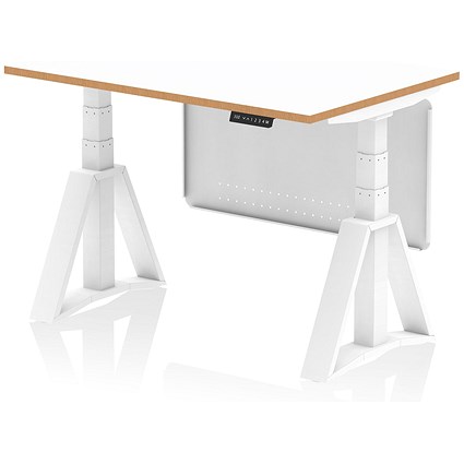 Oslo 1200mm Height Adjustable Desk, Natural Wood Edge, White Frame with Piste Foot and Modesty Panel, White Oslo 1200mm Height Adjustable Desk, Natural Wood Edge, White Frame with Piste Foot and Modesty Panel, White