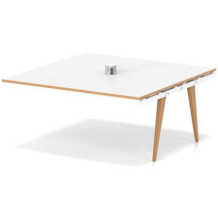 Oslo Volta 1600mm Square Boardroom Table With Pop-up Power Module Ext Kit White Top Natural Wood Edge White Frame