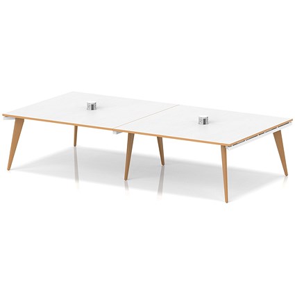 Oslo Volta 3200mm Rectangular Boardroom Table With Pop-up Power Module White Top Natural Wood Edge White Frame