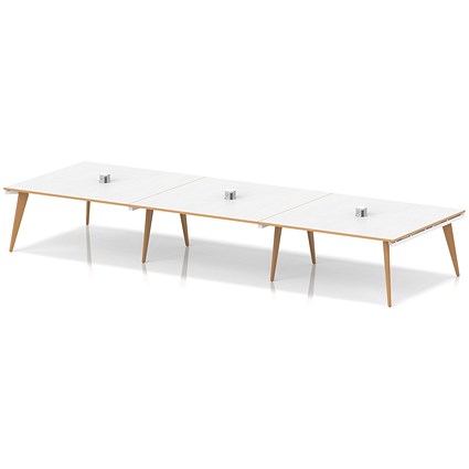 Oslo Volta 4800mm Rectangular Boardroom Table With Pop-up Power Module White Top Natural Wood Edge White Frame