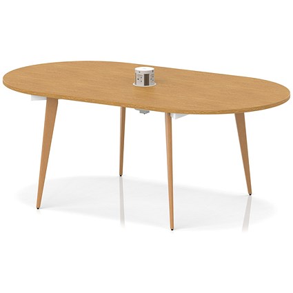 Oslo Volta 1800mm Oval Boardroom Table With Pop-up Power Module Oak Top With Wooden Splayed Leg