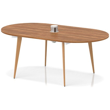 Oslo Volta 1800mm Oval Boardroom Table With Pop-up Power Module Walnut Top With Wooden Splayed Leg