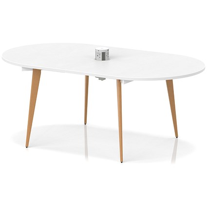 Oslo Volta 1800mm Oval Boardroom Table With Pop-up Power Module White Top With Wooden Splayed Leg