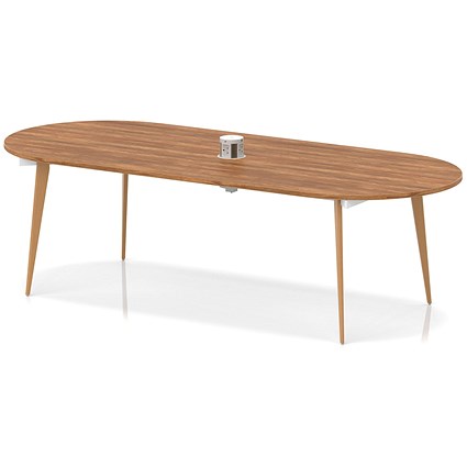 Oslo Volta 2400mm Oval Boardroom Table With Pop-up Power Module Walnut Top With Wooden Splayed Leg