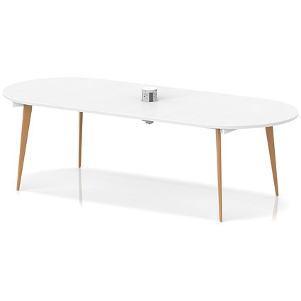 Oslo Volta 2400mm Oval Boardroom Table With Pop-up Power Module White Top With Wooden Splayed Leg