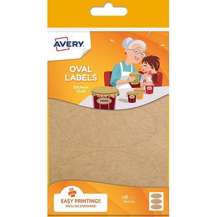 Avery UK Kraft Labels 41 x 89 mm Brown (Pack 18 Labels) - OVKR18.UK