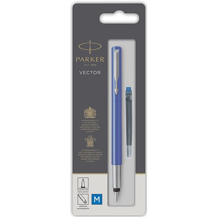Parker Vector Fountain Pen Medium Blue with Chrome Trim 67507