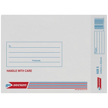 GoSecure Bubble Lined Envelopes, Size 5 220x265mm, White, Pack of 20