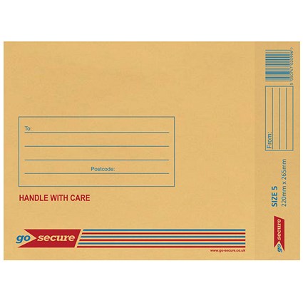 GoSecure Bubble Lined Envelope Size 5 220x265mm Gold (Pack of 20) PB02153