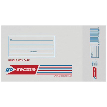 GoSecure Bubble Envelopes, Size 1: 100x165mm, White, Pack of 10