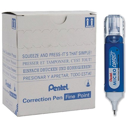 Pentel Micro Correct Correction Fluid Pen, Needle Point Precision Tip, 12ml, Pack of 12 Pentel Micro Correct Correction Fluid Pen, Needle Point Precision Tip, 12ml, Pack of 12