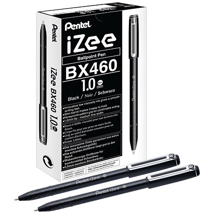 Pentel iZee Ballpoint Pen, 1.0mm, Black, Pack of 12