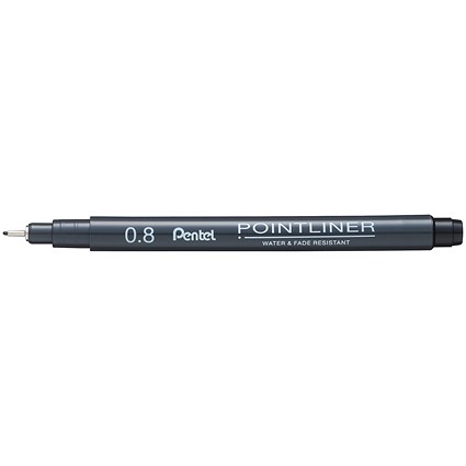 Pentel Pointliner, Pigment Pen, 0.8mm, Black, Pack of 12