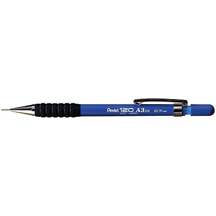Pentel A317 Automatic Pencil with Rubber Grip and 2 x HB 0.7mm Lead, Blue Barrel, Pack of 12