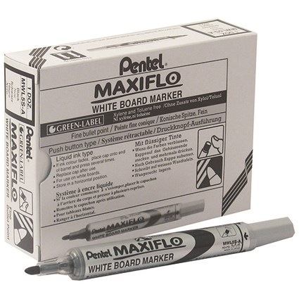 Pentel Maxiflo Whiteboard Marker Fine Black (Pack of 12)