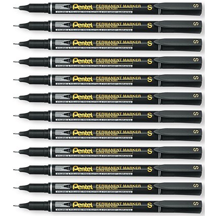Pentel Permanent Marker Super Fine Point Black Pack of 12