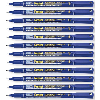 Pentel Permanent Marker Super Fine Point Blue Pack of 12
