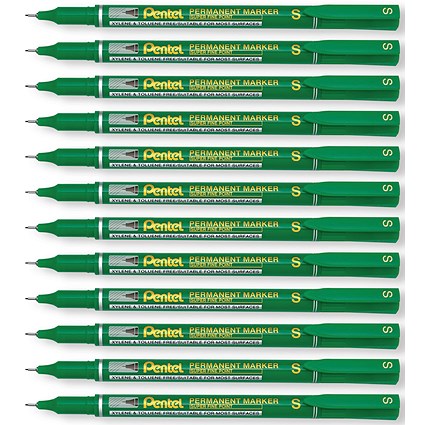 Pentel Permanent Marker Super Fine Point Green Pack of 12