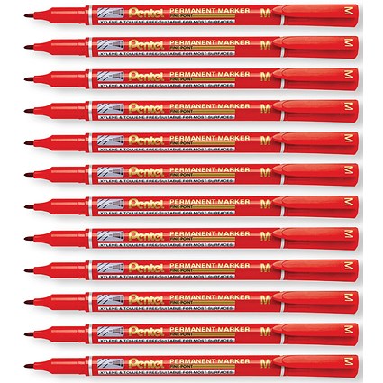 Pentel Permanent Marker Fine Point Red Pack of 12