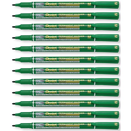 Pentel Permanent Marker Fine Point Green Pack of 12
