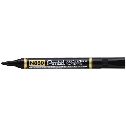 Pentel N850 Permanent Marker, Bullet Tip, Black, Pack of 12