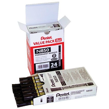 Pentel N850 Permanent Marker Bullet Tip Black (Pack of 24)
