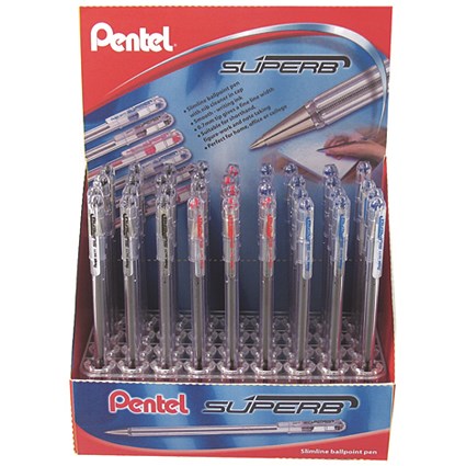 Pentel Superb Fine Ballpoint Pen Display Box Assorted (Pack of 36)