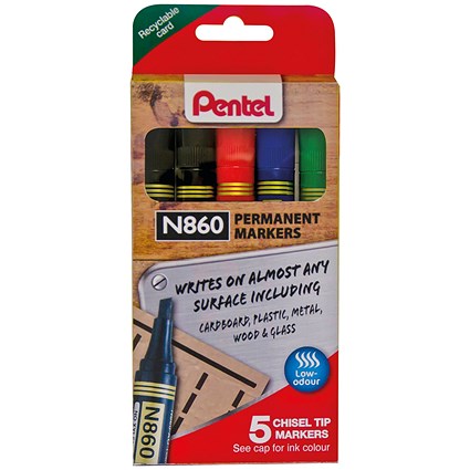 Pentel Chisel Tip Permanent Marker Assorted 5 Pack