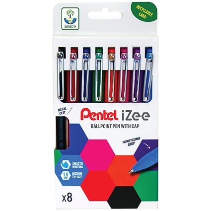 Pentel iZee Ballpoint Pen 1.0mm Assorted (Pack of 8)