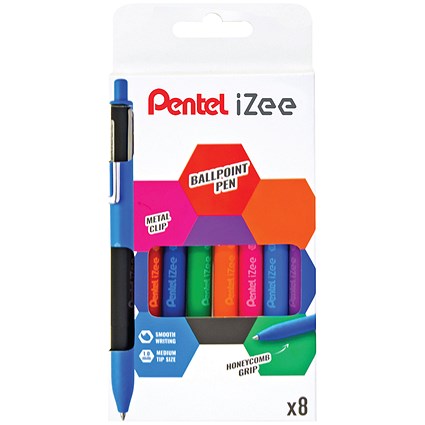 Pentel iZee Retractable Ballpoint Pen 1.0mm Assorted (Pack of 8)
