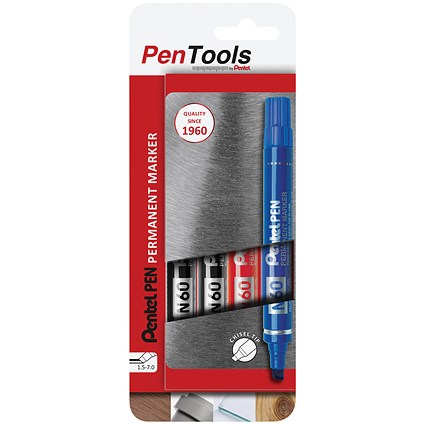 Pentel N60 Permanent Marker Chisel Assorted (Pack of 4)