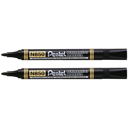 Pentel N850 Permanent Marker, Bullet Tip, Black, Pack of 12 - Buy One Get One Free