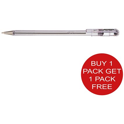 Pentel Superb Ballpoint Pen, Black, Pack of 12, Buy One Get One Free