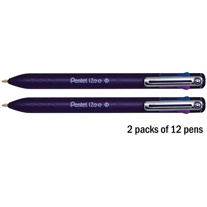 Pentel IZee 4 Colour Ballpoint Pens 1.0mm Assorted Pack of 12 BOGOF