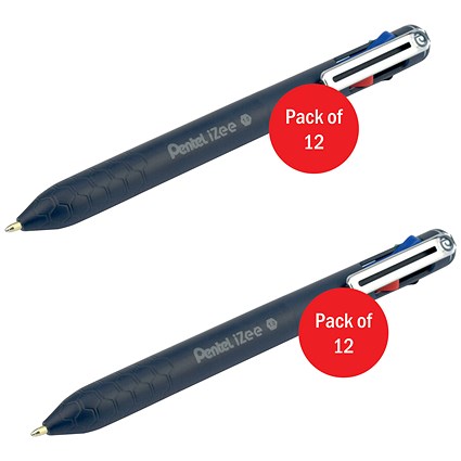 Pentel iZee 4 Colours Ballpoint Pen Blue Barrel (Pack of 12) 2 for 1