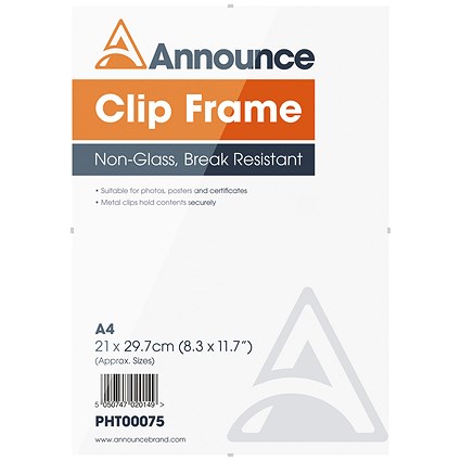 Announce Metal Clip Frame, A4, Non Glass Announce Metal Clip Frame, A4, Non Glass