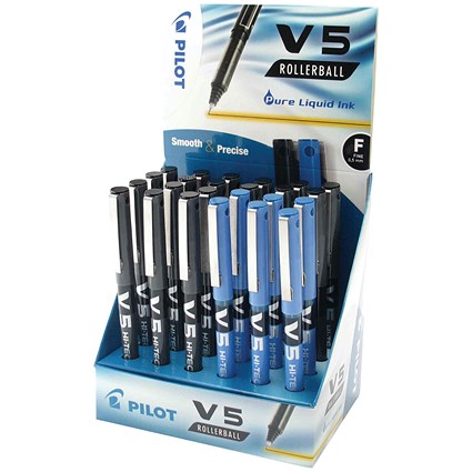 Pilot V5 Hi-Tecpoint Rollerball Display Blk/Blu (Pack of 24)