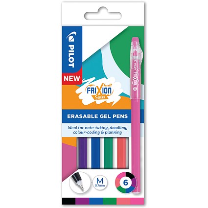 Pilot FriXion Ball Stick Erasable Gel Pens Wallet, Assorted, Pack of 6