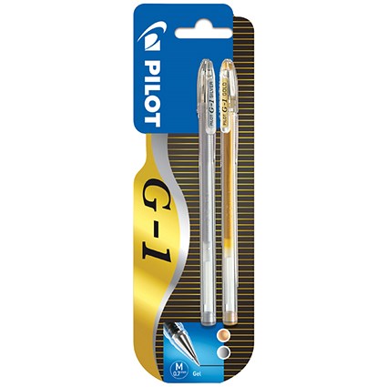 Pilot G1 Gel Rollerball Twin Blister Card Gold and Silver (Pack of 24) G1 BLIST GLD/Slv