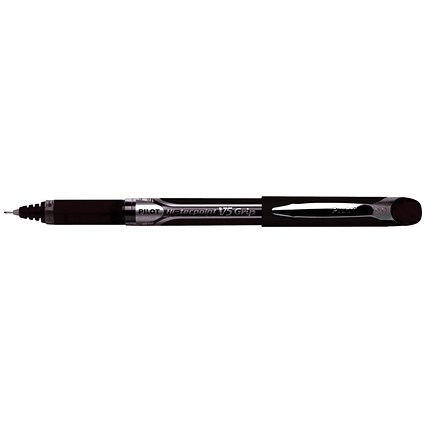 Pilot V5 Rollerball Pen, Rubber Grip, Needle Point, 0.5mm Tip, 0.3mm Line, Black, Pack of 12