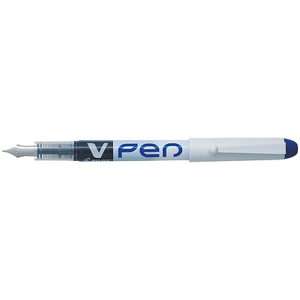 Pilot V Disposable Fountain Pen, White Barrel with Iridium Nib, Blue, Pack of 12