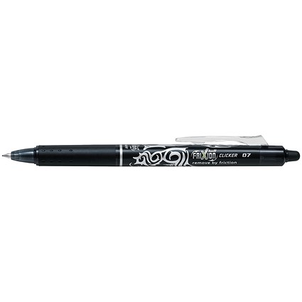 Pilot FriXion Clicker Rollerball Pen, Retractable, Erasable, 0.7mm Tip, 0.35mm Line, Black, Pack of 12